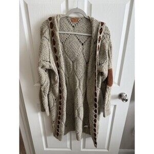 POL Cardigan Sweater Womens M Oatmeal Boho Cottagecore Open Cozy Coastal